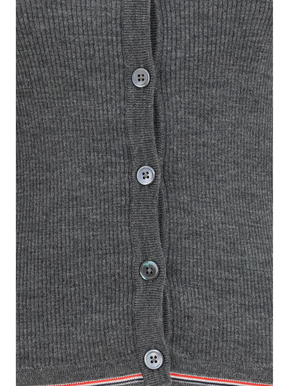 Thom Browne Ribbed Merino Wool Cardigan — Grey