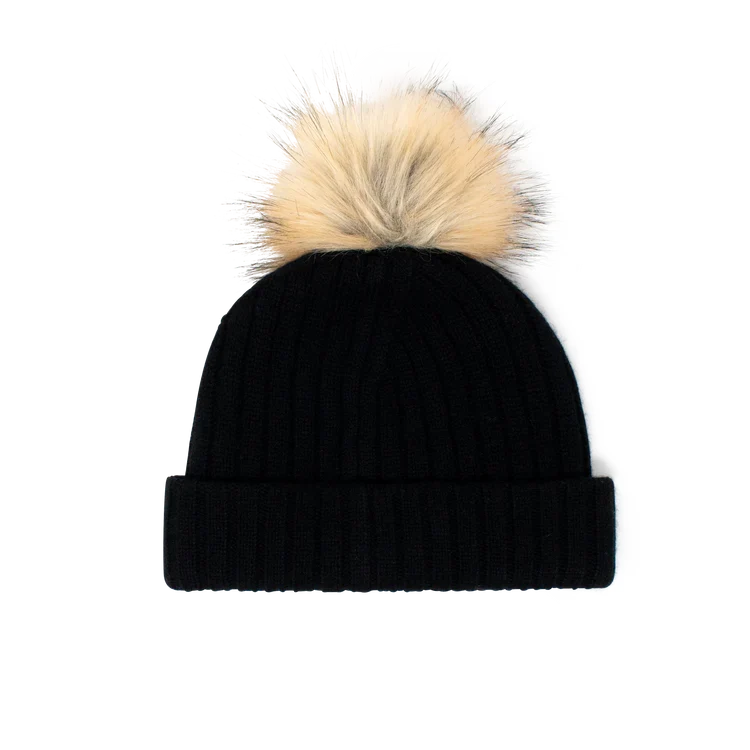 All Day Pom Cashmere Wool Beanie BLACK