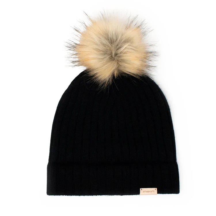 All Day Pom Cashmere Wool Beanie BLACK