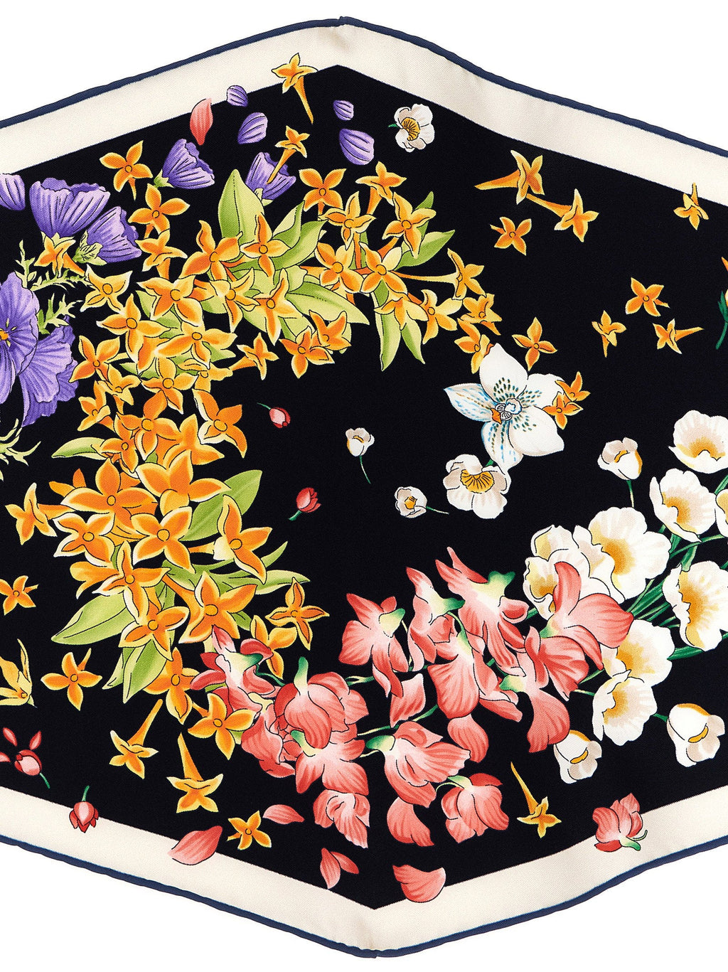Ferragamo Floral-Print Silk Diamond Scarf — Black