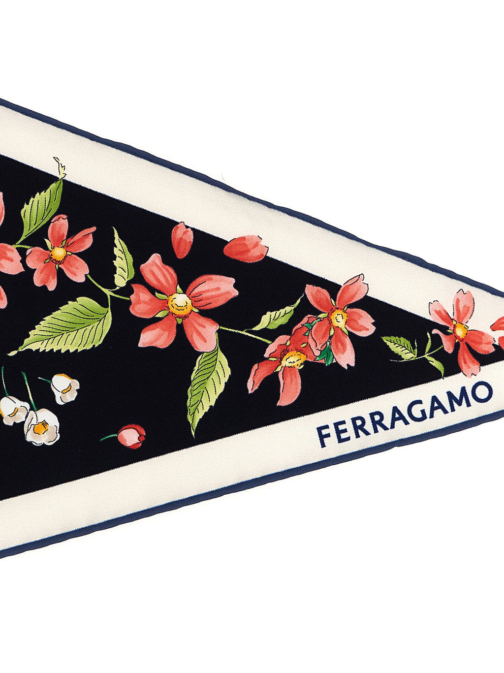 Ferragamo Floral-Print Silk Diamond Scarf — Black