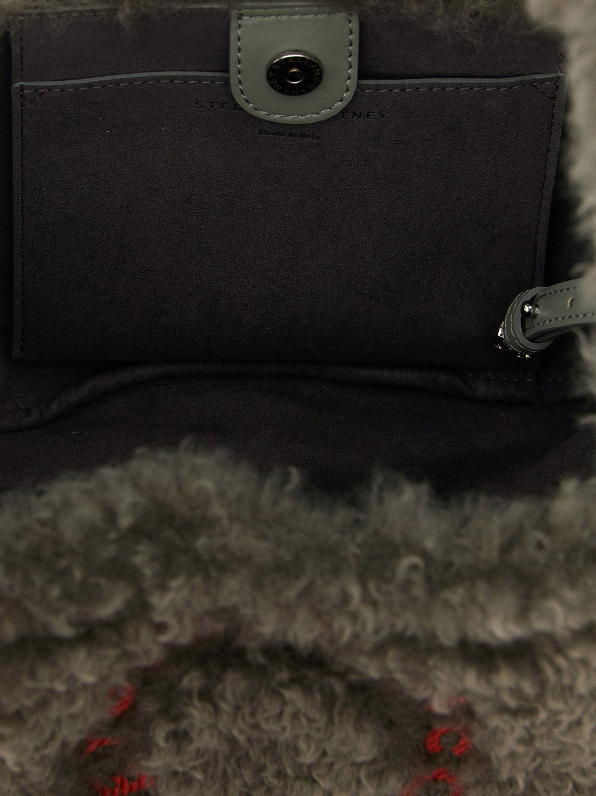 Stella Mccartney Shearling Logo Embroidered Shoulder Bag — Gray