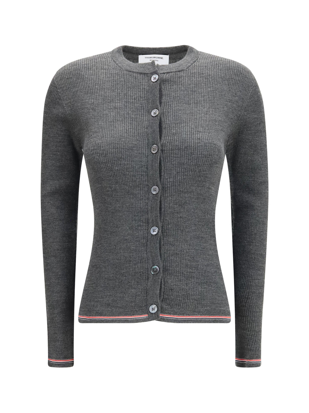 Thom Browne Ribbed Merino Wool Cardigan — Grey