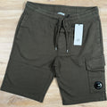 C.P. Company Light Fleece Cargo Lens Shorts in Ivy Green