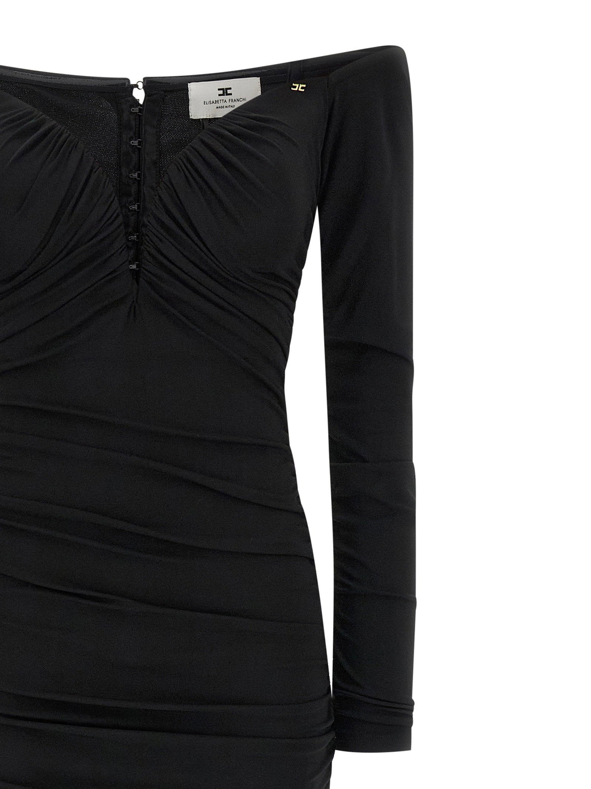 Elisabetta Franchi Off-Shoulder Crêpe Jersey Dress — Black