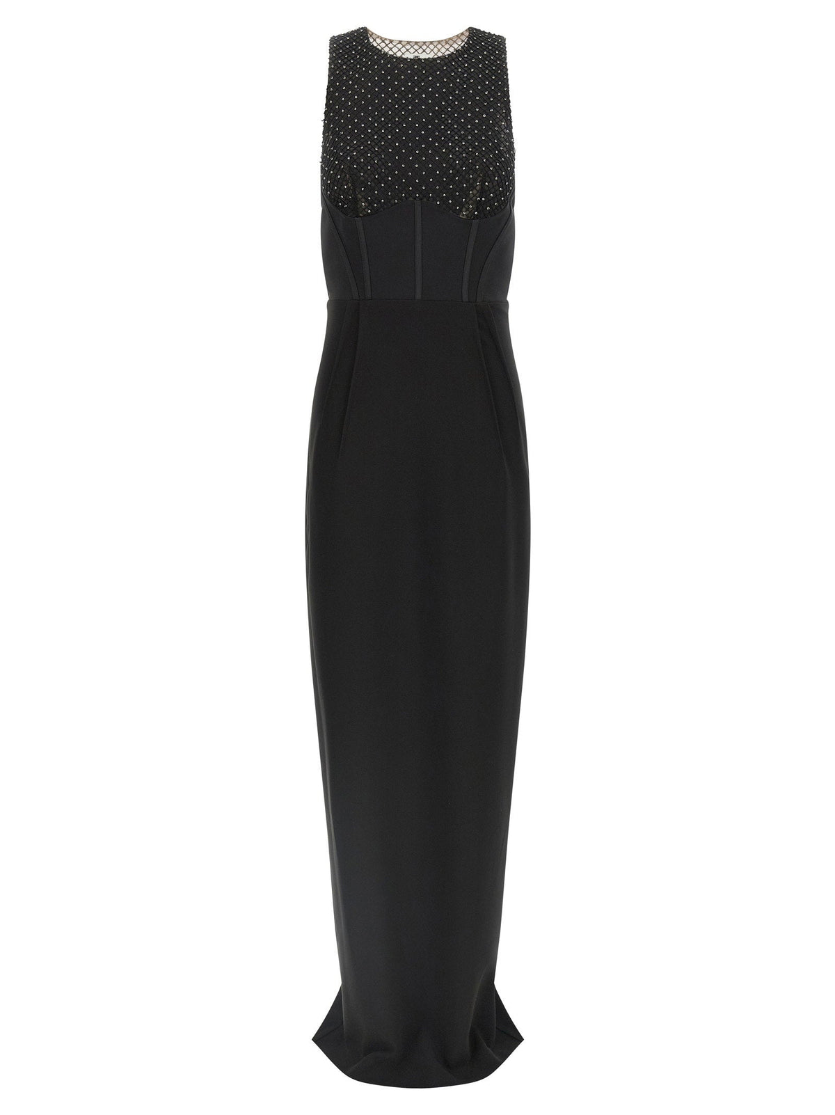 Elisabetta Franchi Crystal-Embroidered Tulle Dress — Black