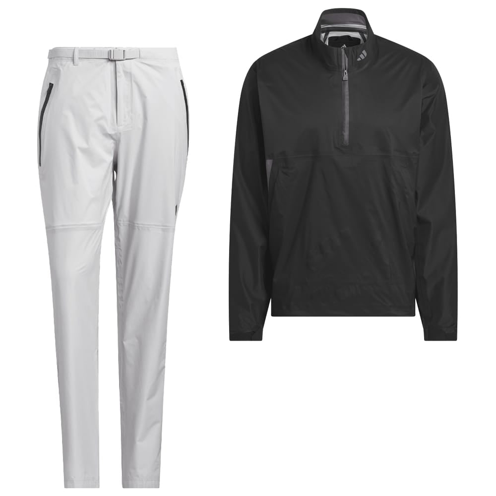 adidas Ultimate365 Tour Climaproof+ Half-Zip Waterproof Rain Suit - Black/Grey One