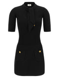 Elisabetta Franchi Ribbed Knit with Scarf Detail Dress — Black