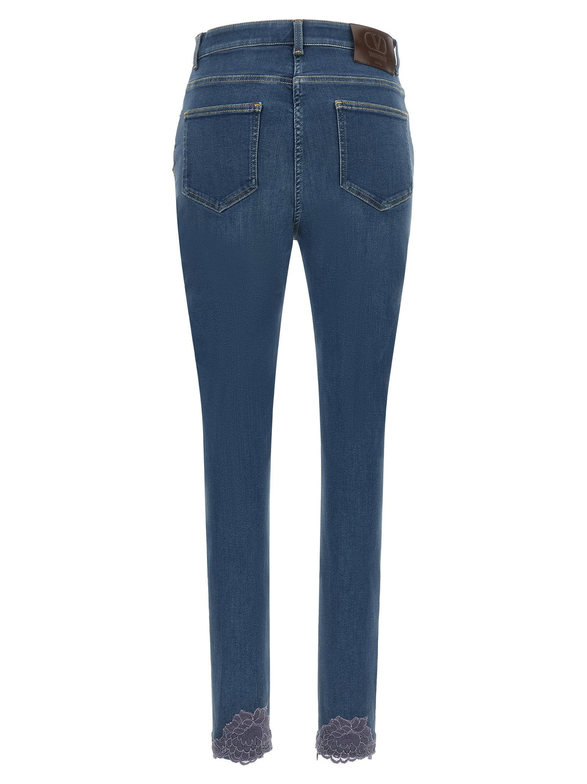 Valentino Garavani Lace-Insert Skinny Jeans — Blue