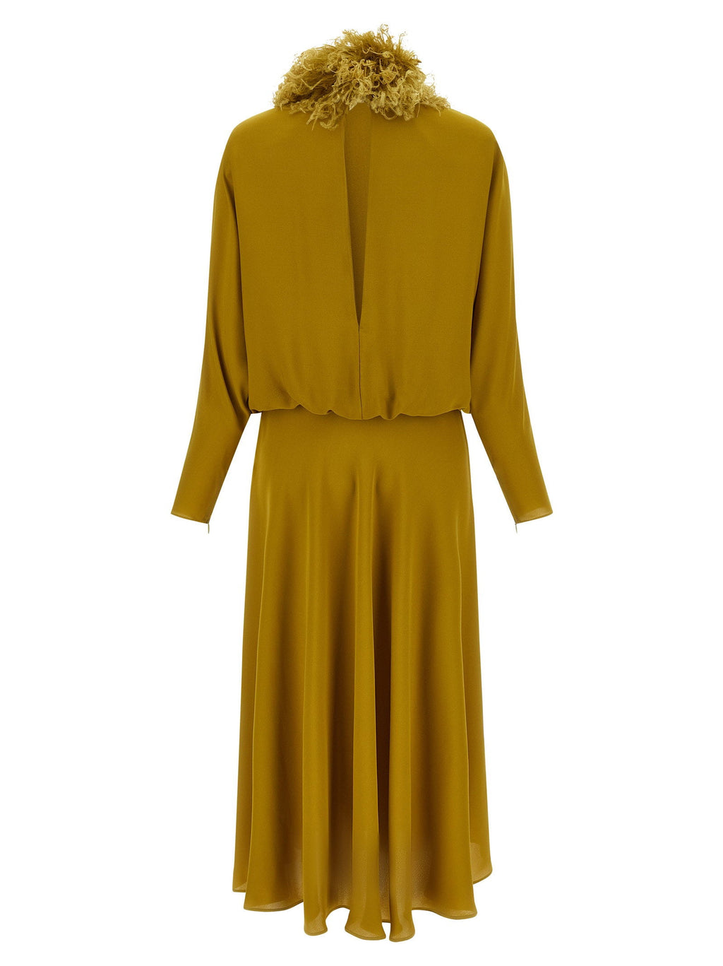 Valentino Garavani Feather-Trimmed Georgette Dress — Gold
