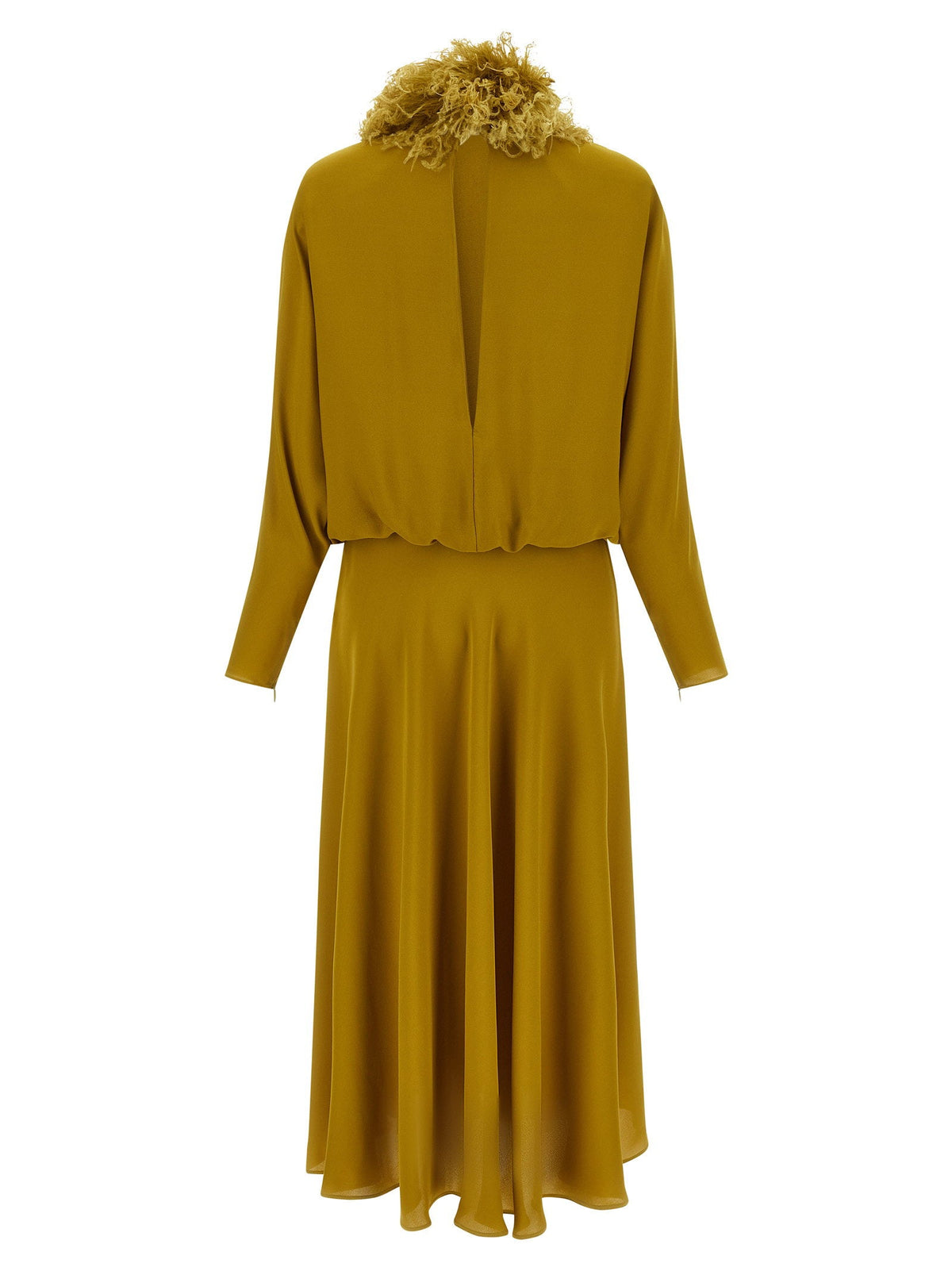 Valentino Garavani Feather-Trimmed Georgette Dress — Gold