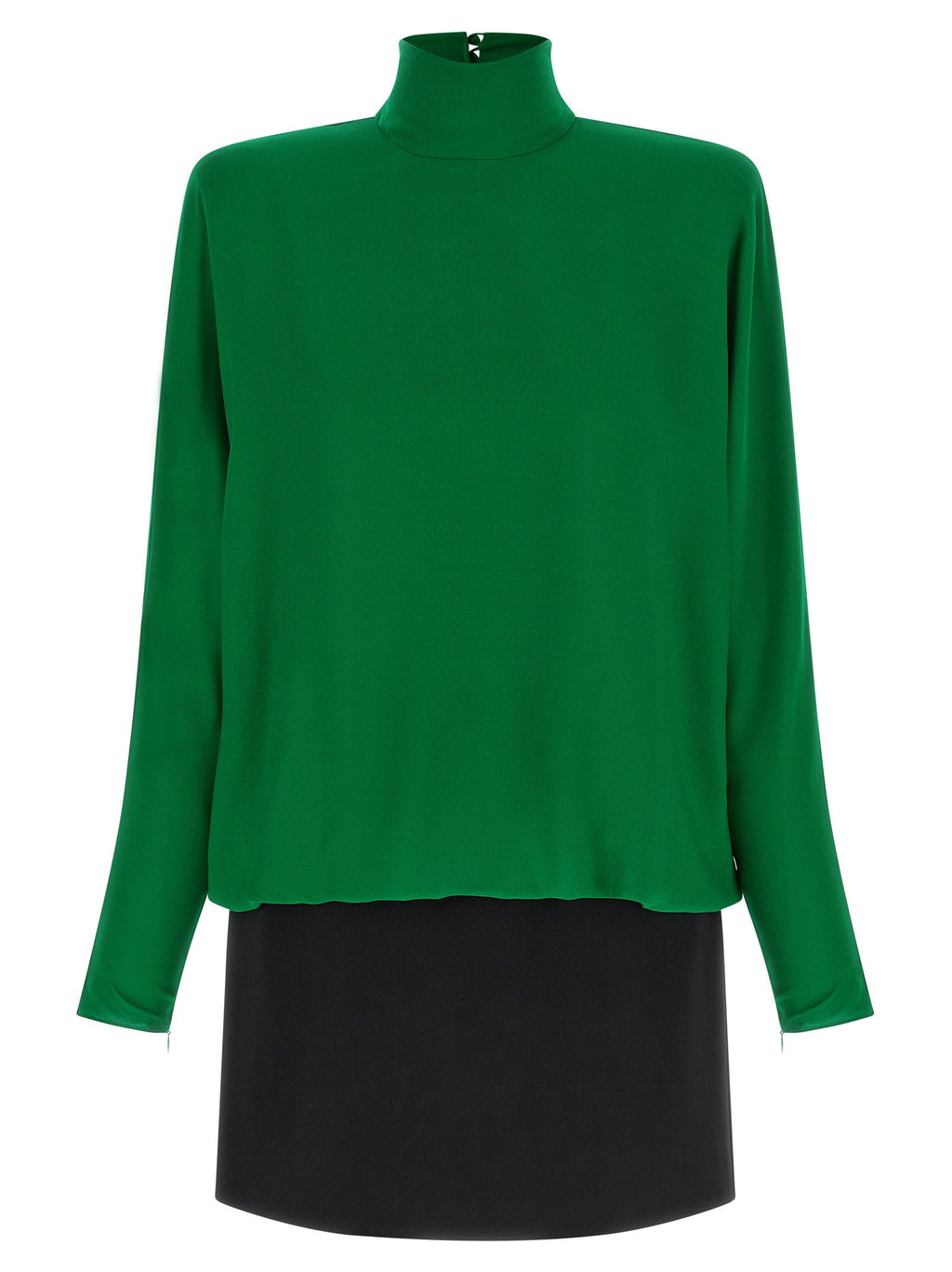 Valentino Garavani Feather-Trimmed Silk Georgette Blouse — Green