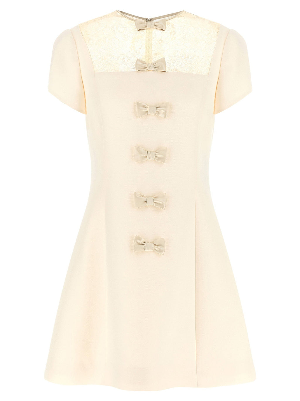 Valentino Garavani Silk-Wool Blend with Lace Dress — Cream