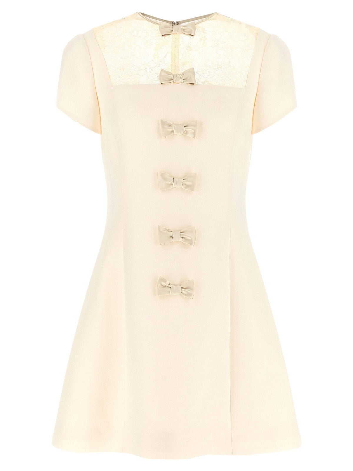Valentino Garavani Silk-Wool Blend with Lace Dress — Cream