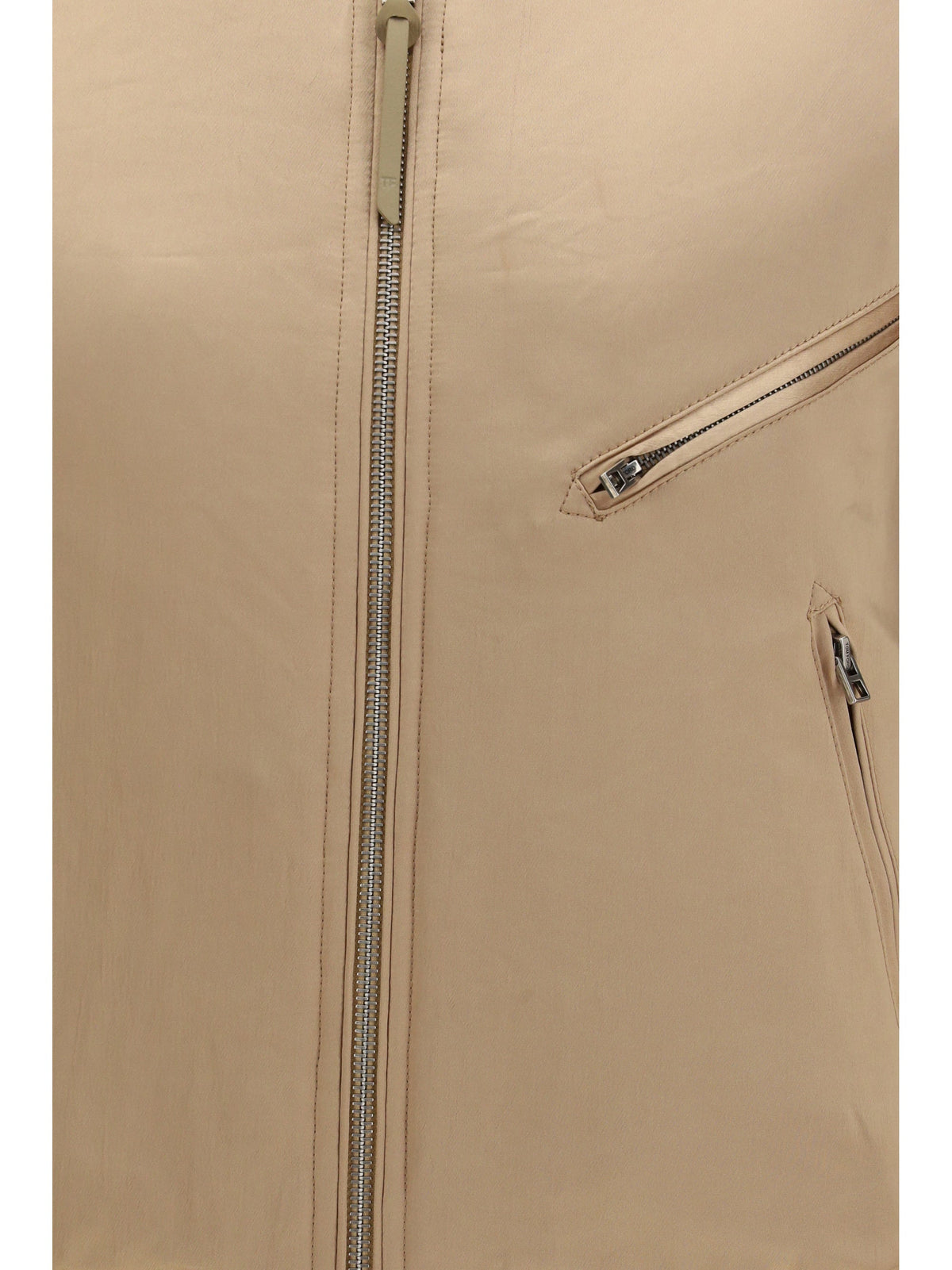 Tom Ford Satin Aviator Bomber Jacket — Beige