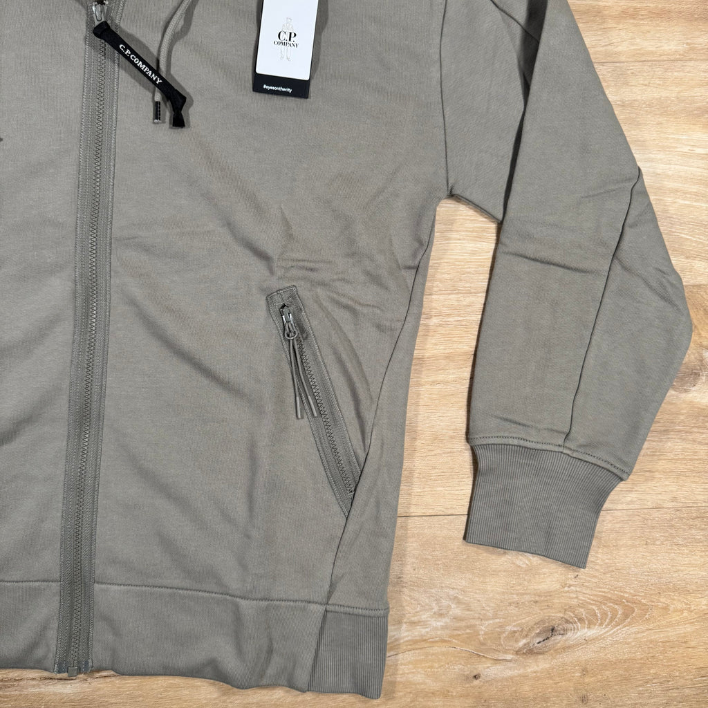 C.P. Company Diagonal Raised Fleece Goggle Hoodie in Fungi Grey