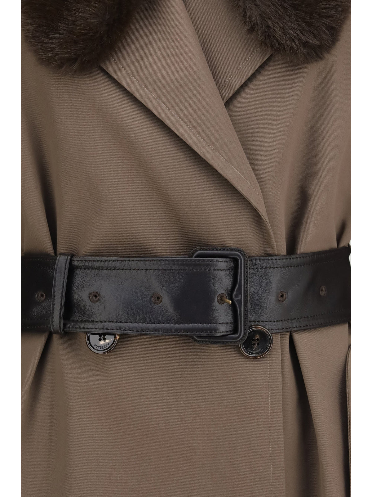 Burberry Buffalo Leather Collar Trench Coat — Brown