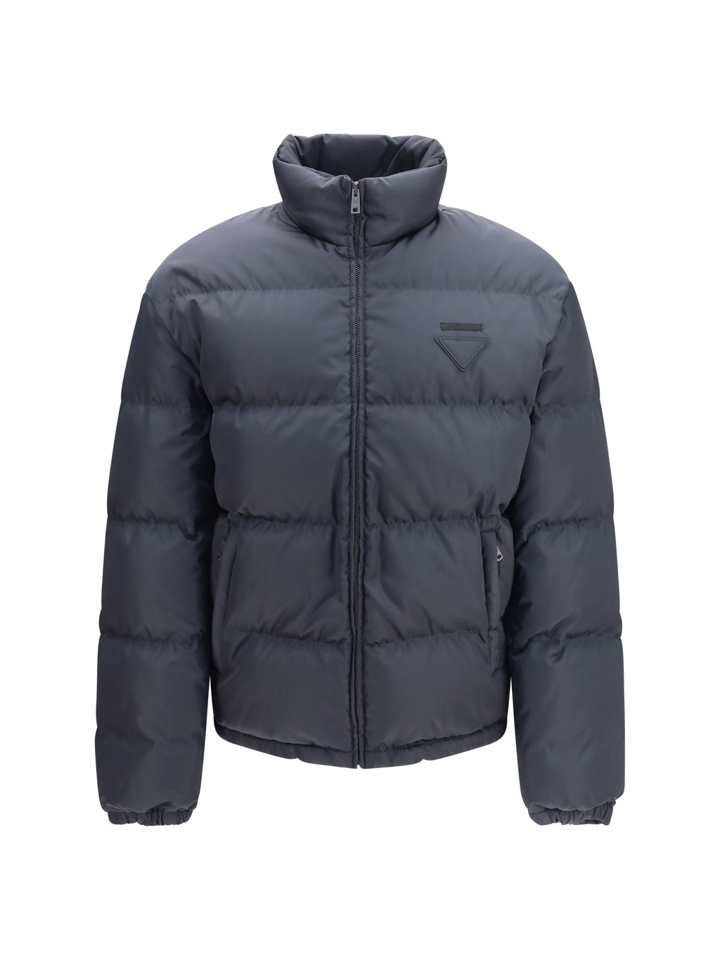 Prada High-Neck Padded Down Jacket — Gray