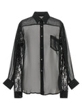 Comme Des Garcons Semi-Transparent Lace Double Sleeve Shirt — Black