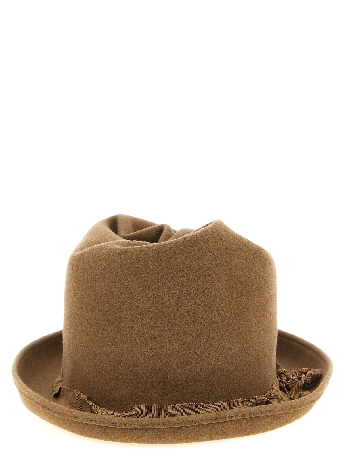 Yohji Yamamoto Wool Felt with Curled Crown Hat — Camel