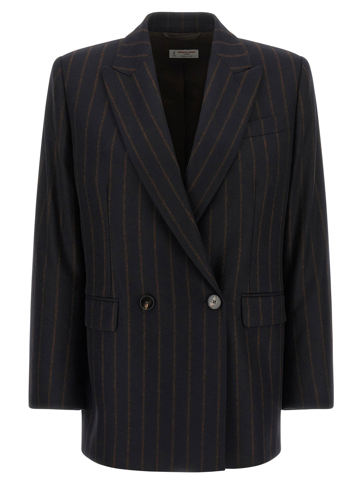Alberto Biani Pinstripe Wool Flannel Blazer — Navy