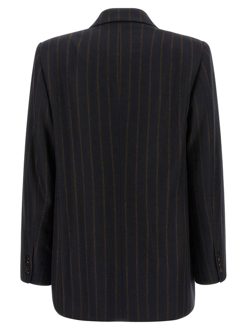 Alberto Biani Pinstripe Wool Flannel Blazer — Navy