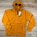 C.P. Company Diagonal Raised Fleece Goggle Hoodie in Desert Sun - Orange