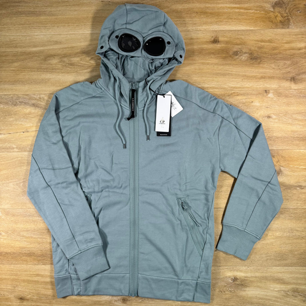 C.P. Company Diagonal Raised Fleece Goggle Hoodie in Silver Blue