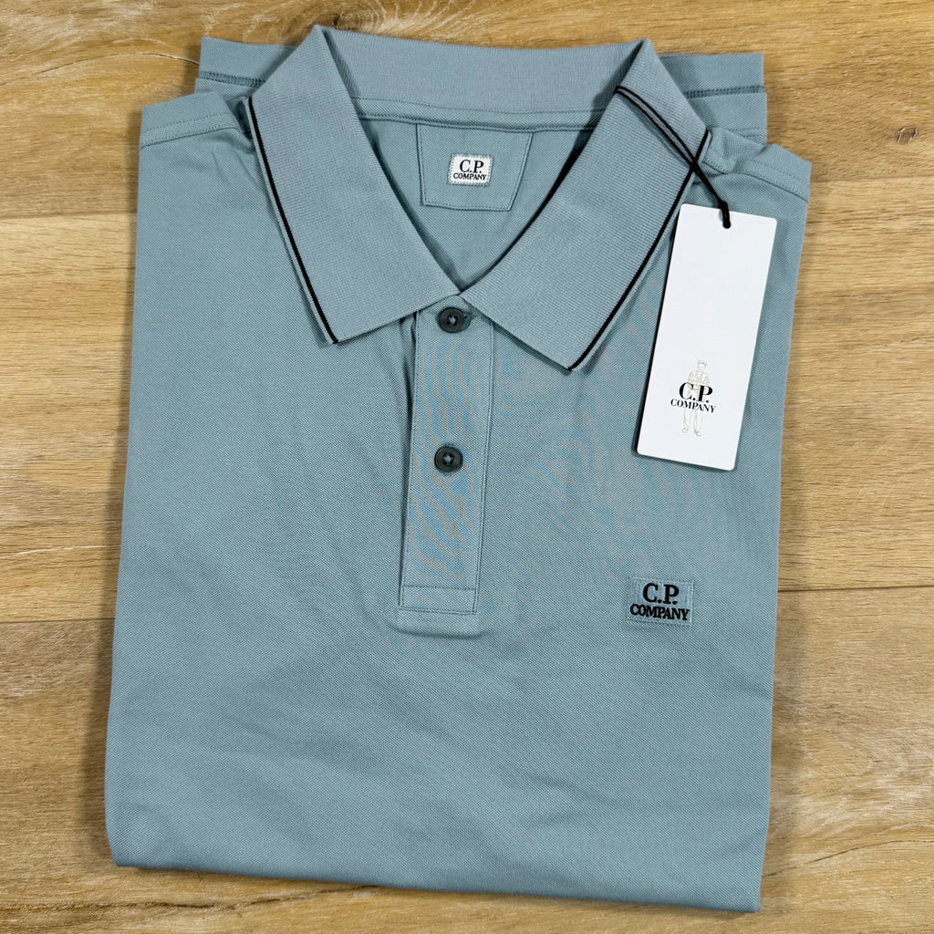C.P. Company Stretch Piquet Striped Collar Polo Shirt in Silver Blue