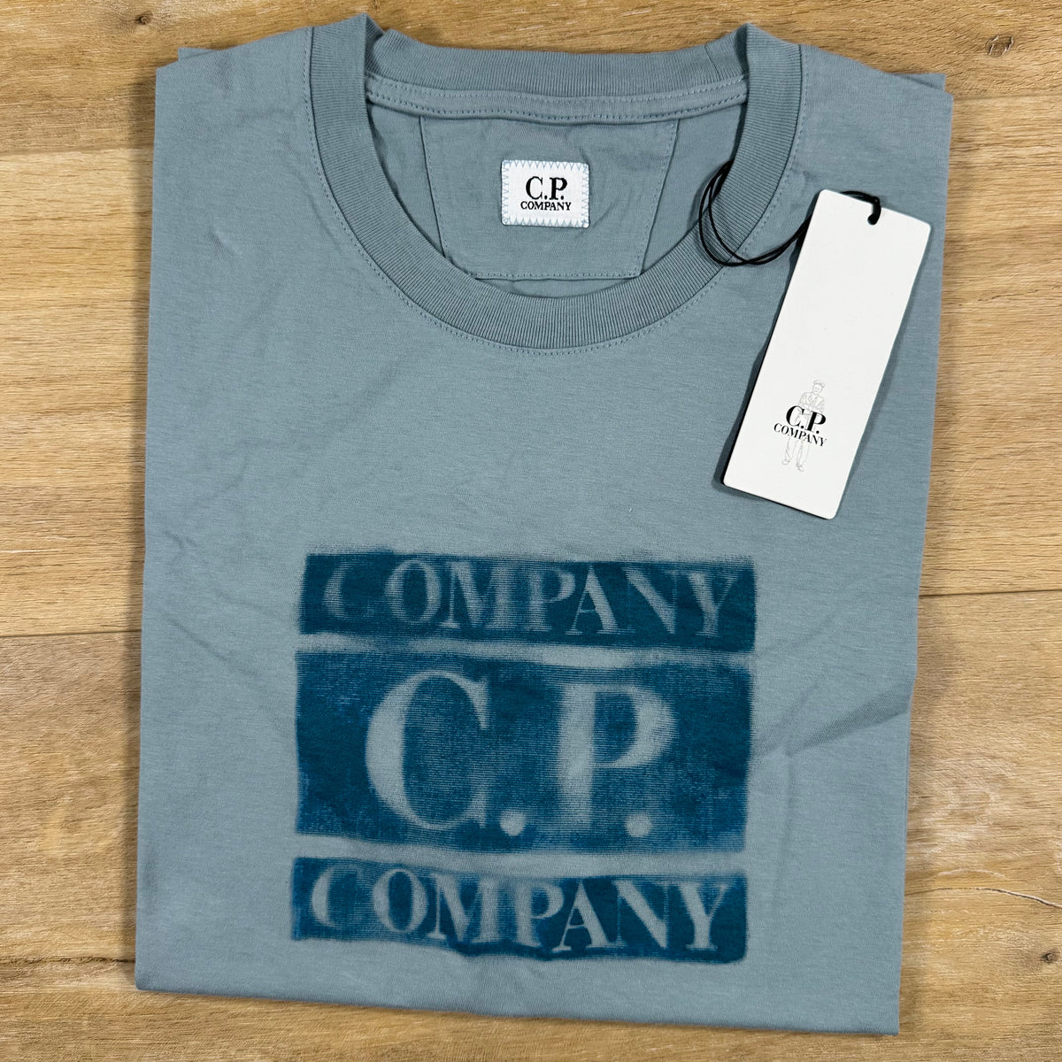 C.P. Company Faded Logo T-Shirt in Silver Blue