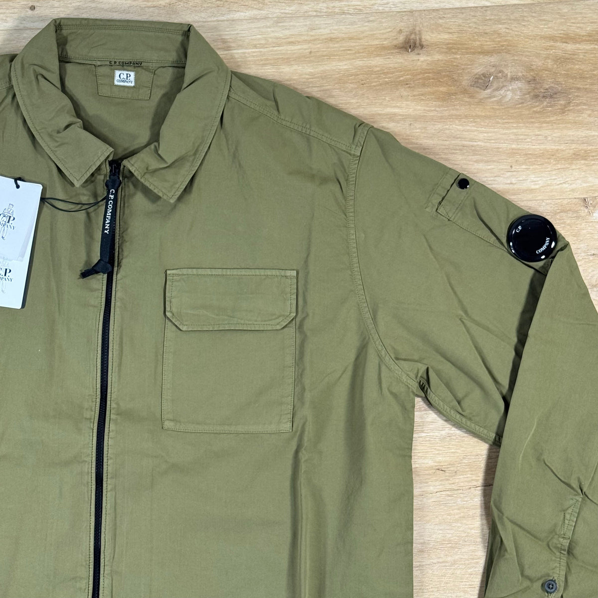 C.P. Company Organic Gabardine Lens Overshirt in Dried Herb - Green