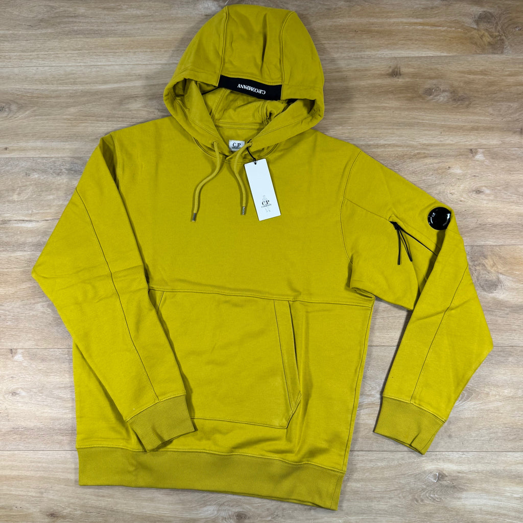 C.P. Company Diagonal Raised Fleece Lens Hoodie in Antique Moss - Yellow