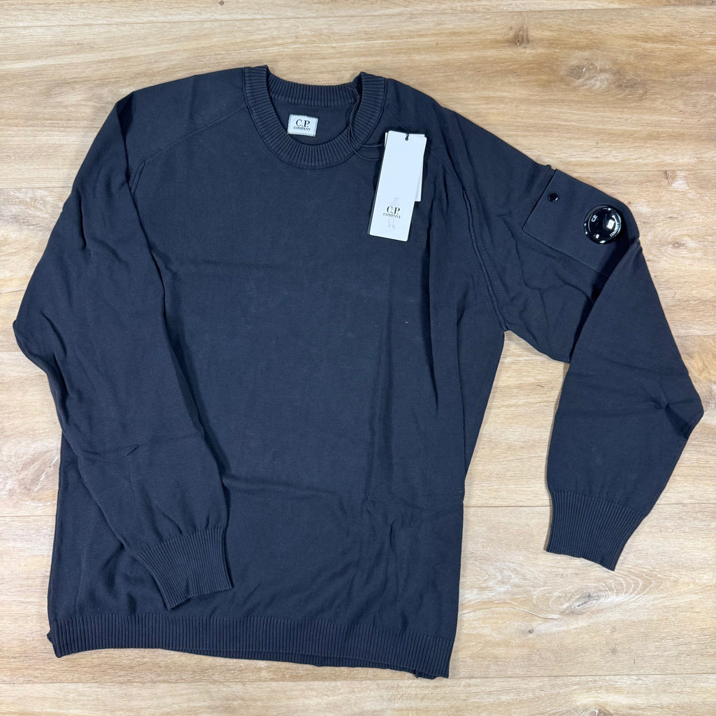 C.P. Company Cotton Crepe Crewneck Lens Sweater in Black