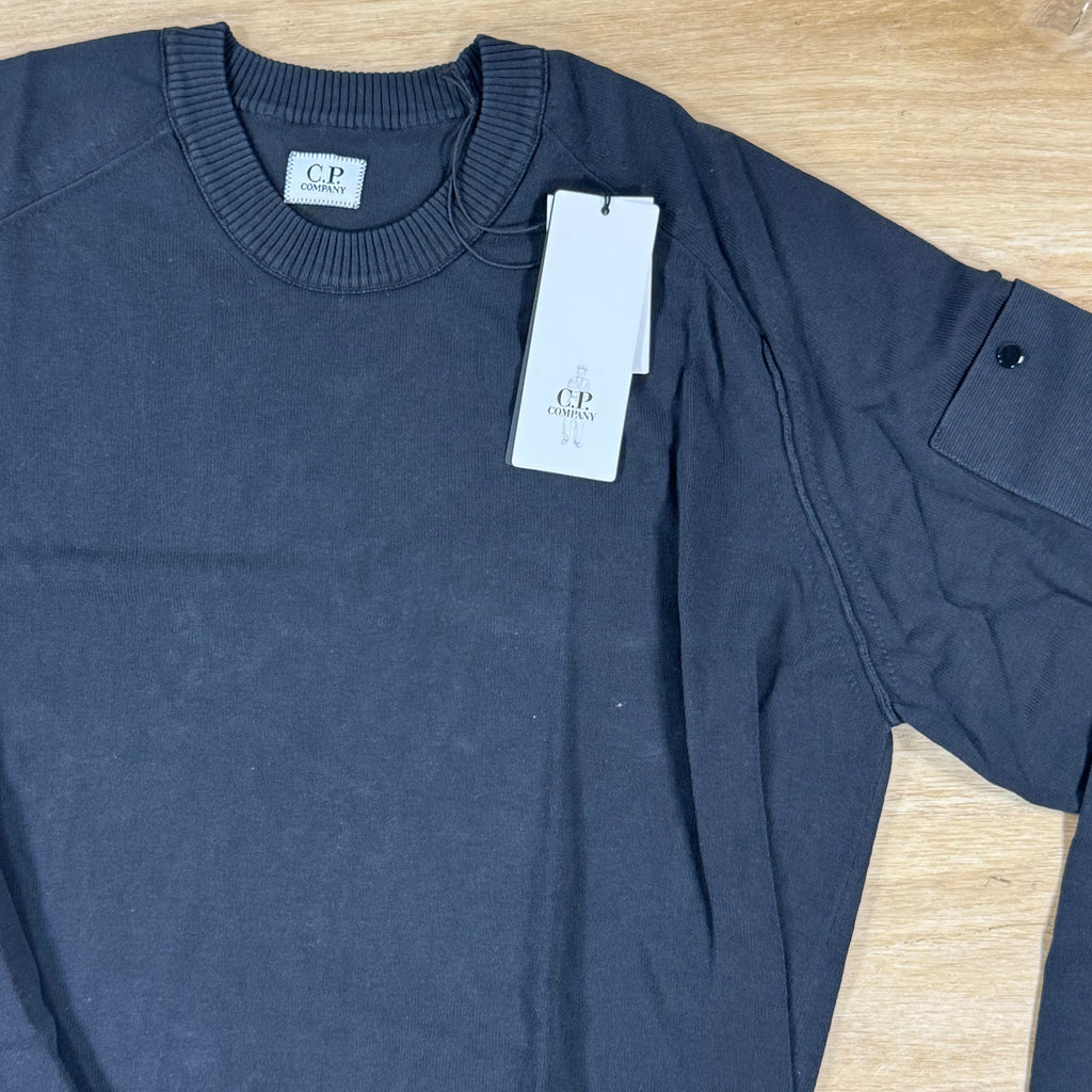 C.P. Company Cotton Crepe Crewneck Lens Sweater in Black