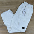 C.P. Company Cotton Linen Elasticated Lens Cargo Pants in Gauze White