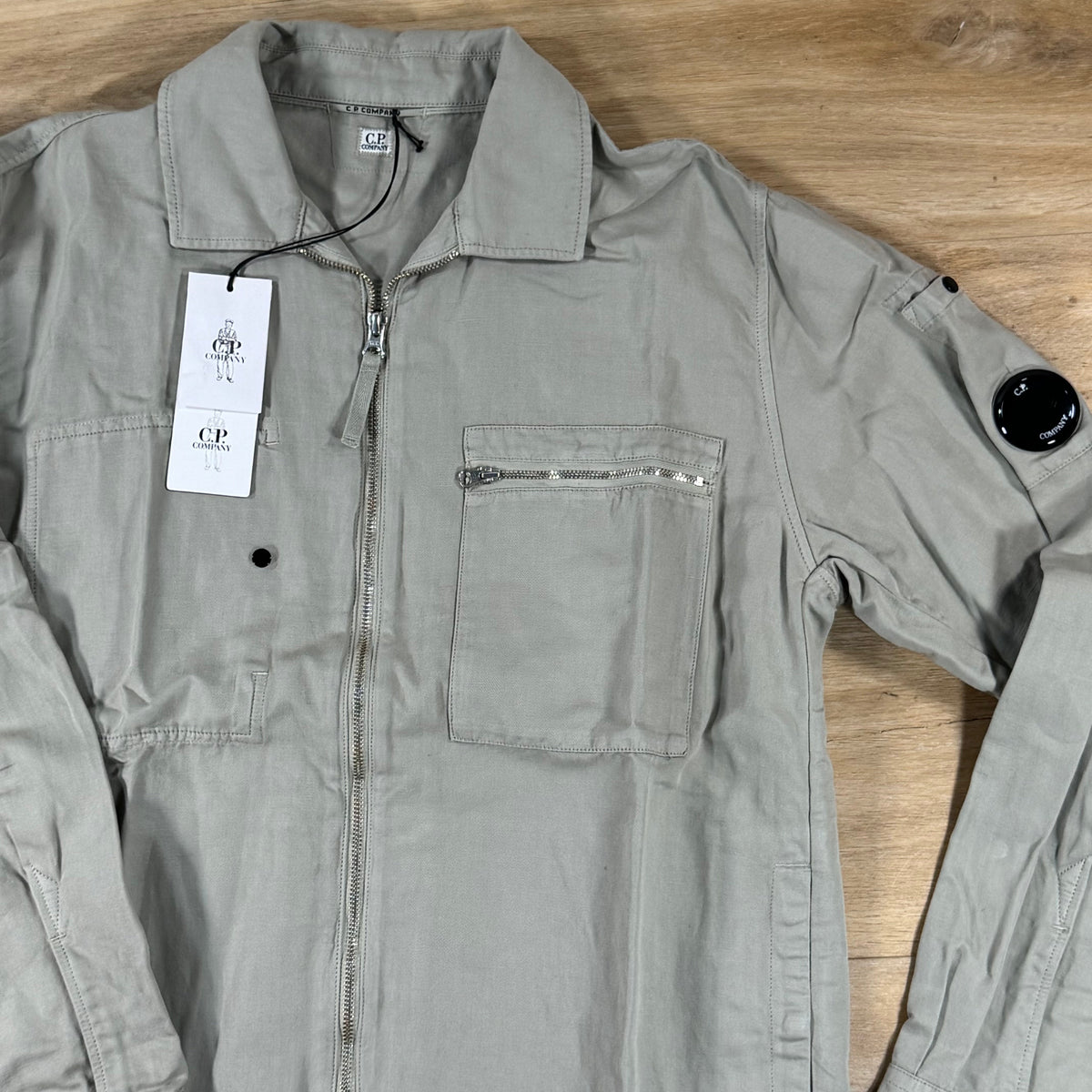 C.P. Company Cotton Linen Lens Zip Overshirt in Dove