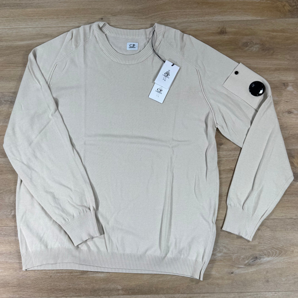 C.P. Company Cotton Crepe Crewneck Lens Sweater in Frozen Dew