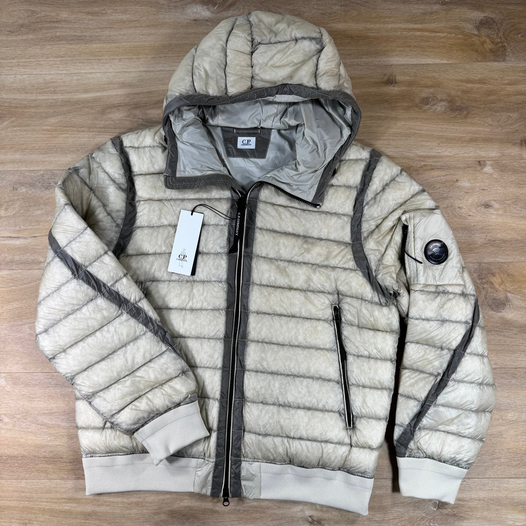 C.P. Company D.D. Shell Hooded Lens Down Jacket in Silver Birch