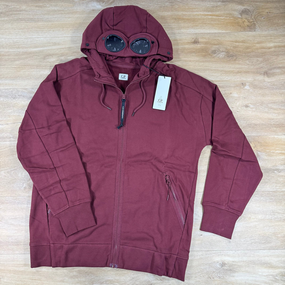 C.P. Company Diagonal Raised Fleece Goggle Hoodie in Andorra - Red