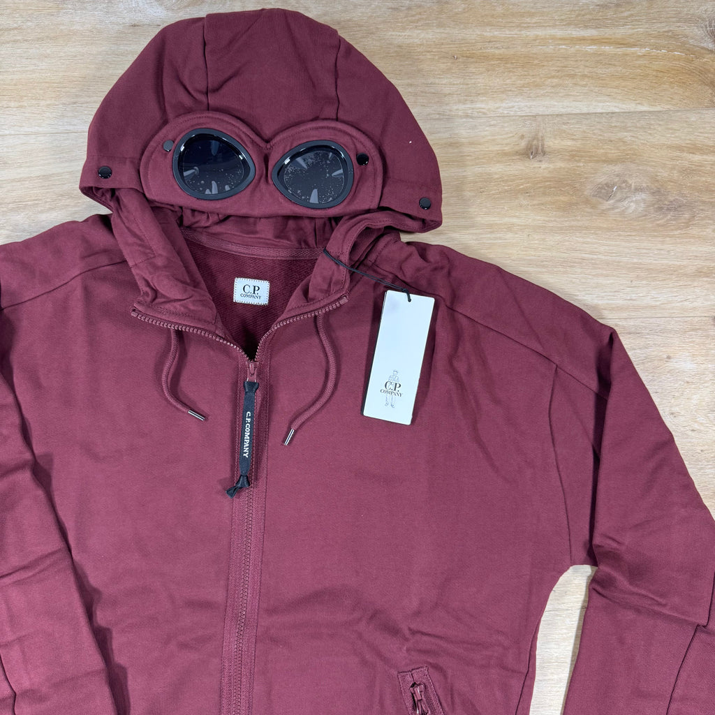 C.P. Company Diagonal Raised Fleece Goggle Hoodie in Andorra - Red