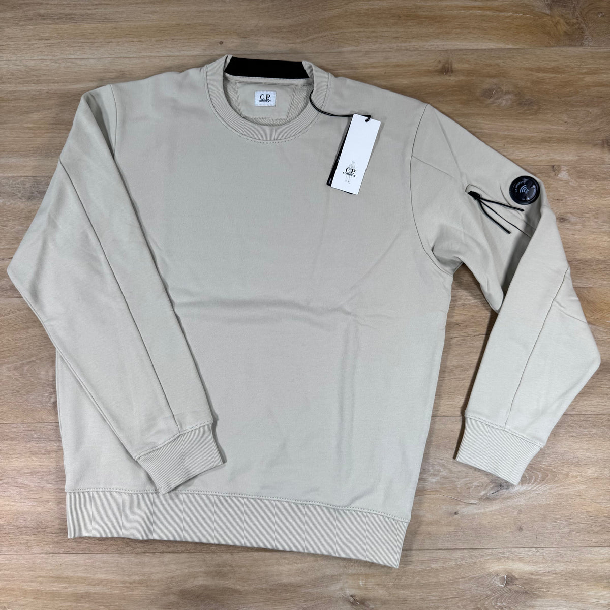 C.P. Company Diagonal Raised Fleece Crewneck Lens Sweatshirt in Silver Birch