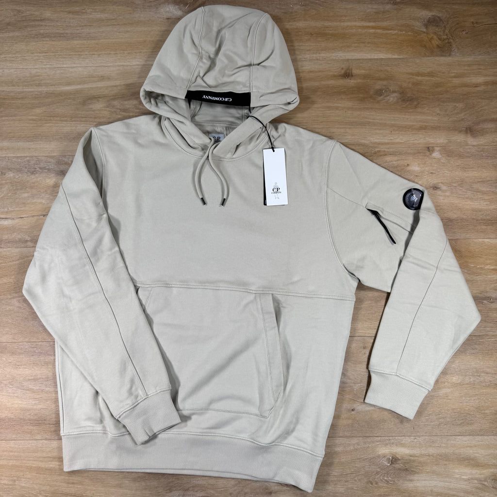 C.P. Company Diagonal Raised Fleece Lens Hoodie in Silver Birch