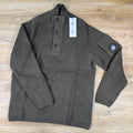 C.P. Company Full Rib Cotton Half Button Lens Sweater in Ivy Green