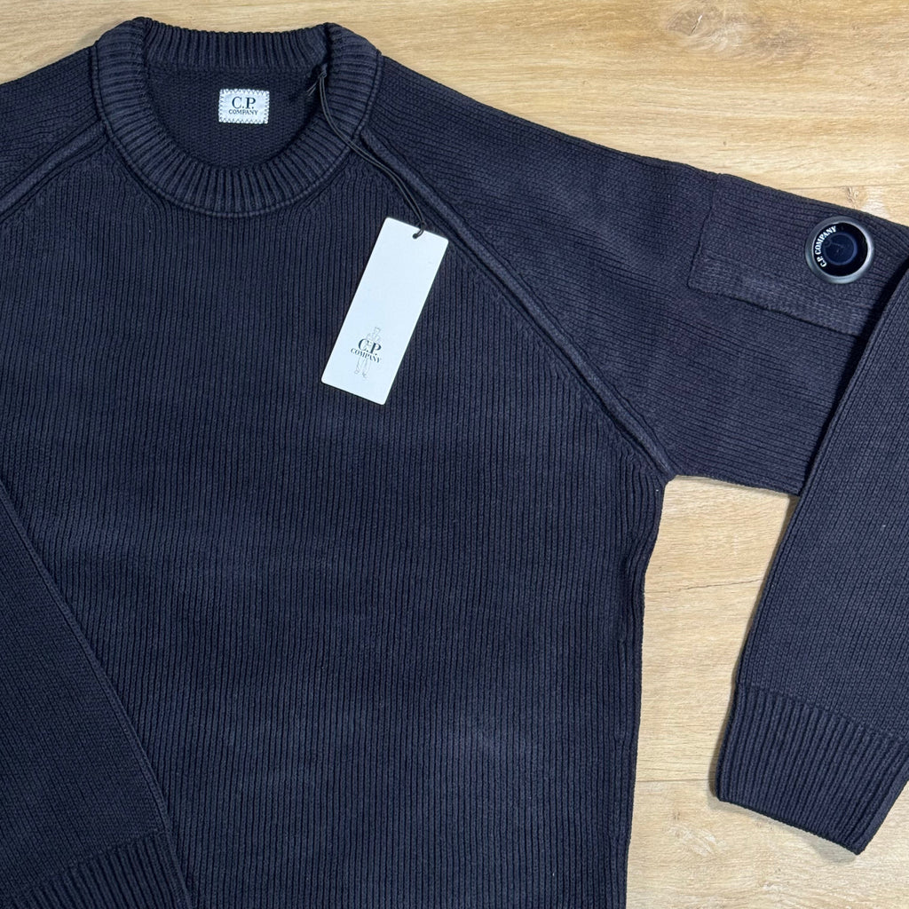 C.P. Company Chenille Cotton Lens Crewneck Sweater in Navy