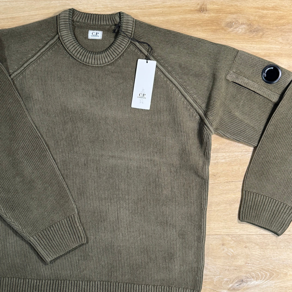 C.P. Company Chenille Cotton Lens Crewneck Sweater in Ivy Green