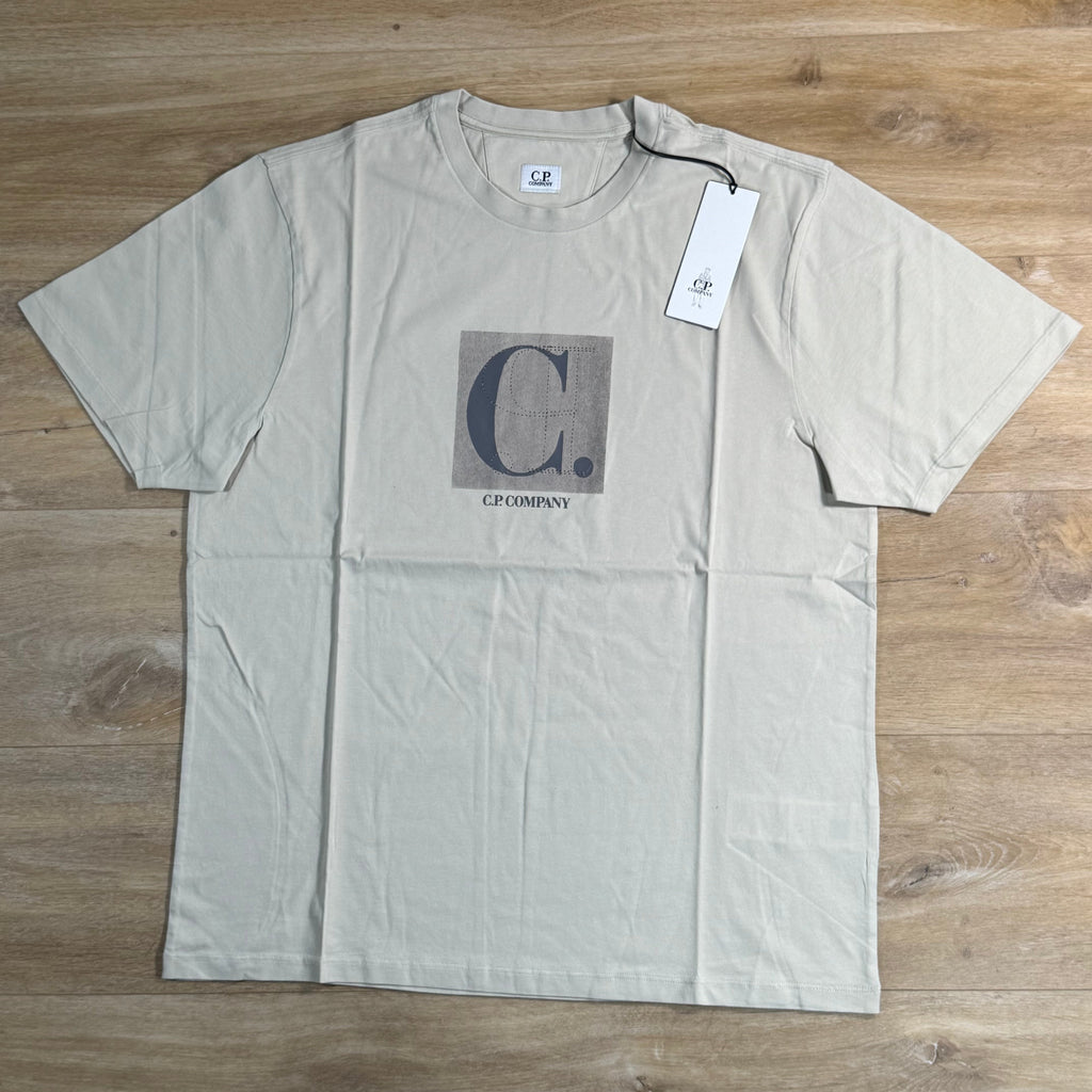 C.P. Company 30/1 Jersey Front / Rear Logo T-Shirt in Silver Birch