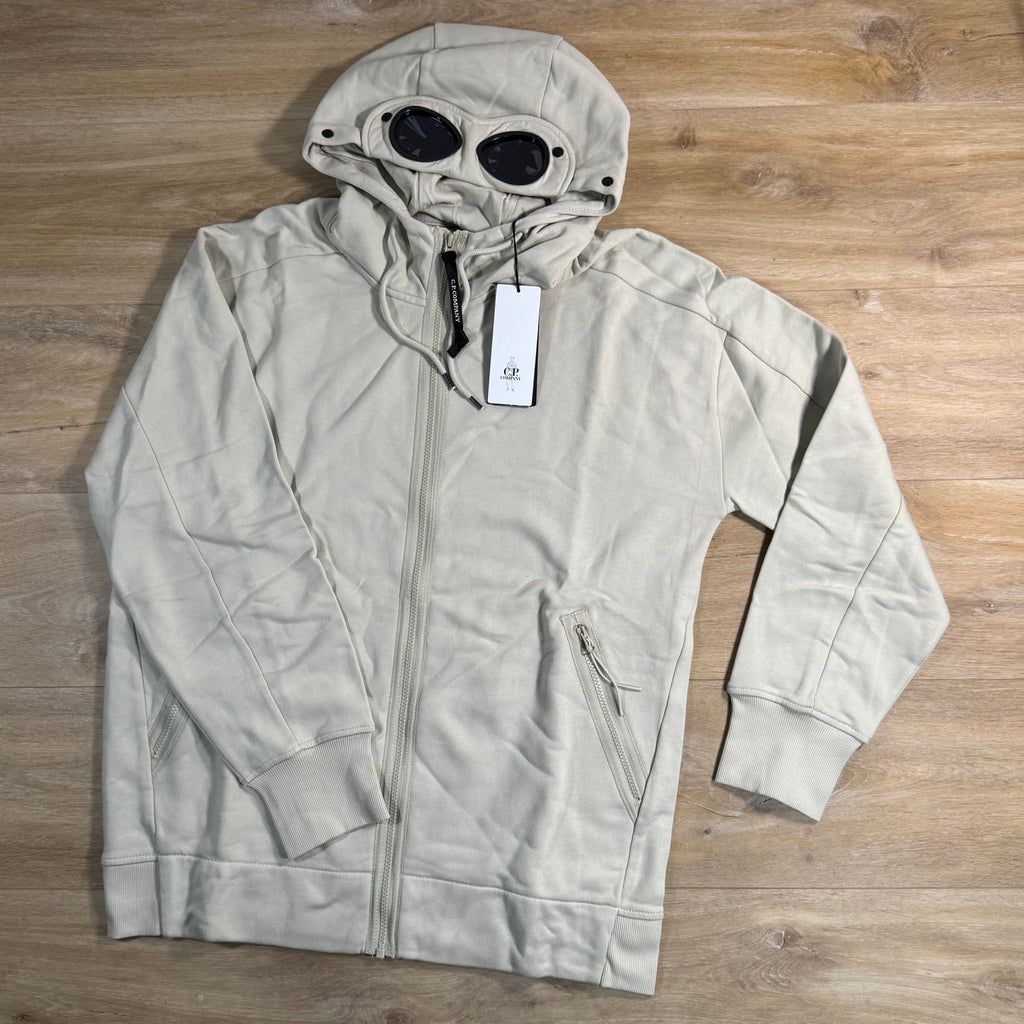 C.P. Company Diagonal Raised Fleece Goggle Hoodie in Silver Birch