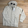 C.P. Company Diagonal Raised Fleece Goggle Hoodie in Silver Birch