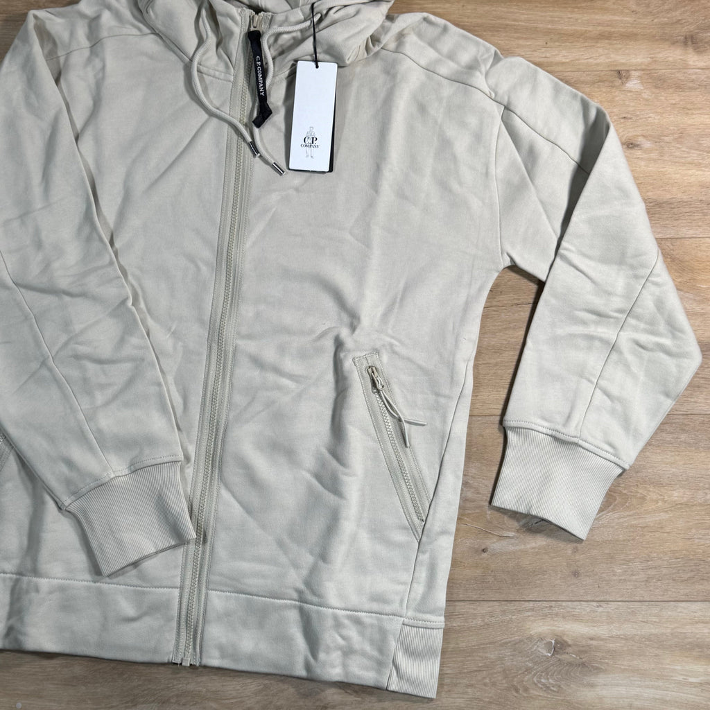C.P. Company Diagonal Raised Fleece Goggle Hoodie in Silver Birch
