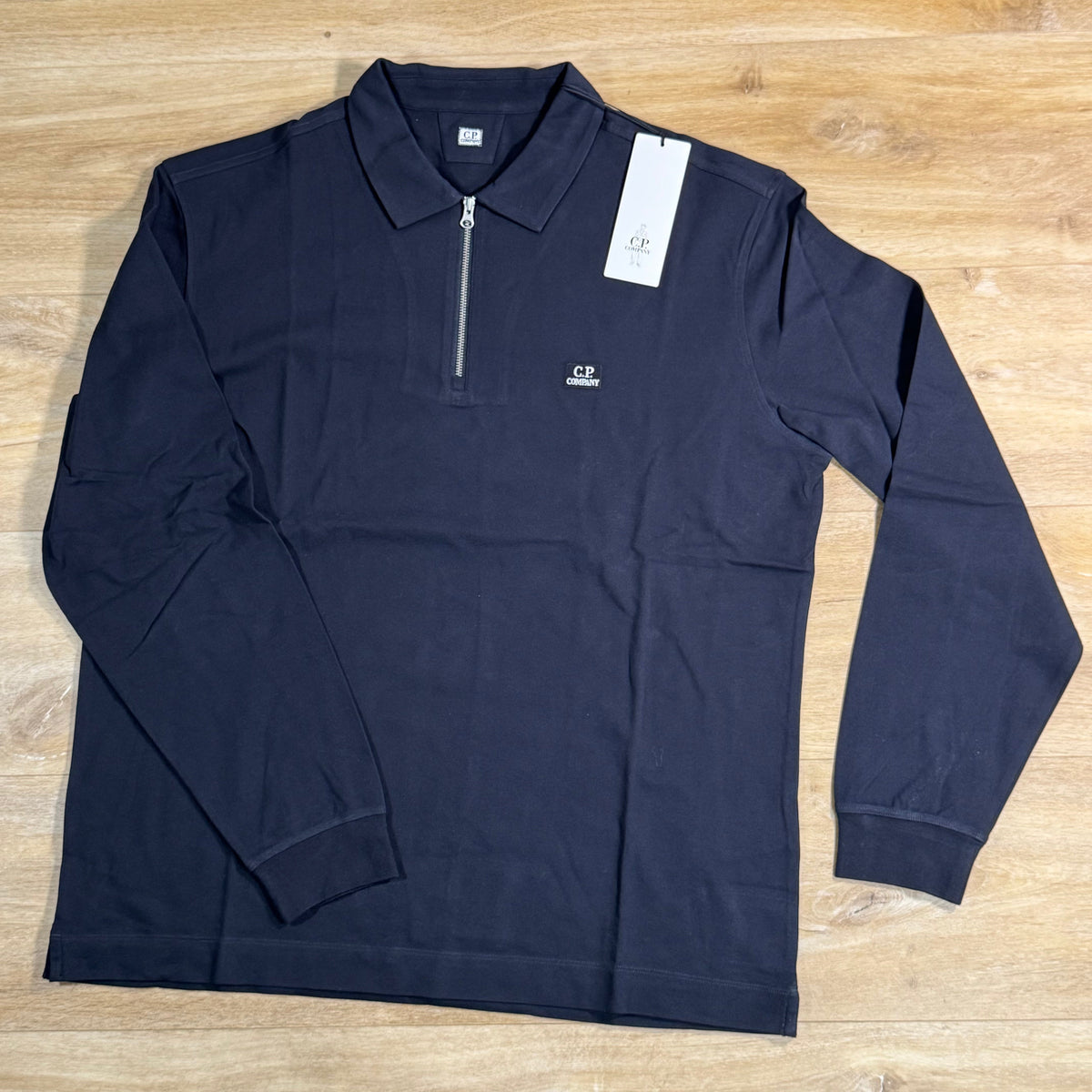 C.P. Company Stretch Piquet Long Sleeve Zip Polo in Navy